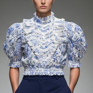 $221 Hermant & Nandita blue floral cropped top M